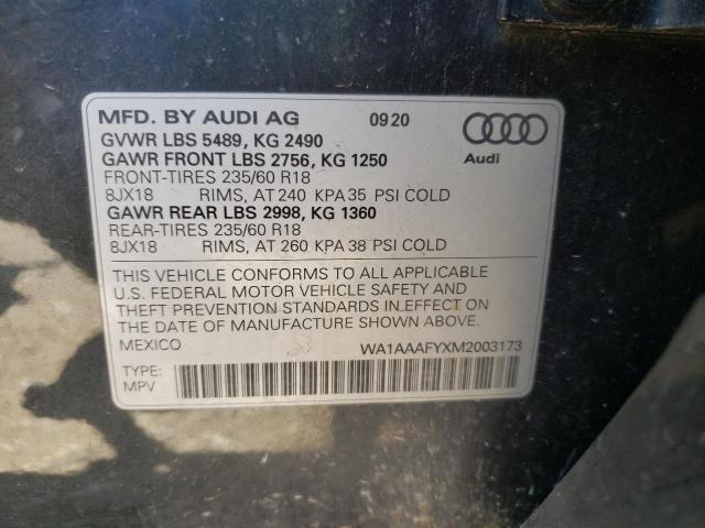 Photo 10 from auction – 2021 AUDI Q5 PREMIUM with VIN WA1AAAFYXM2003173