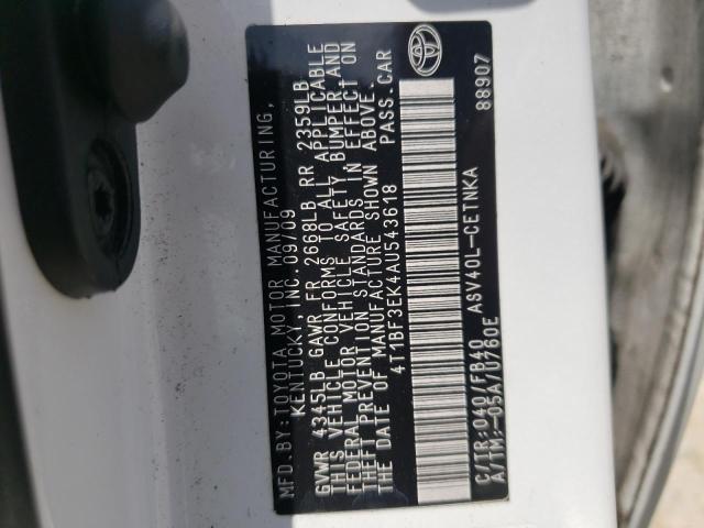 Photo 10 from auction – 2010 TOYOTA CAMRY BASE with VIN 4T1BF3EK4AU543618