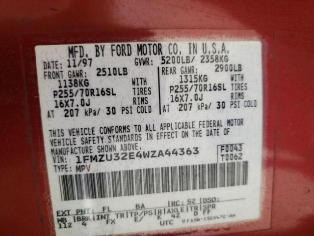 Photo 10 from auction – 1998 FORD EXPLORER with VIN 1FMZU32E4WZA44363