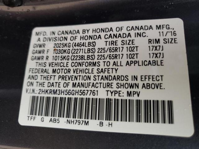 Photo 10 from auction – 2016 HONDA CR-V EX with VIN 2HKRM3H56GH567761