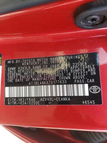 Photo 10 from auction – 2007 TOYOTA CAMRY CE with VIN 4T1BE46KX7U177633