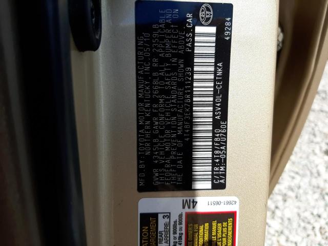 Photo 10 from auction – 2011 TOYOTA CAMRY BASE with VIN 4T4BF3EK7BR111239