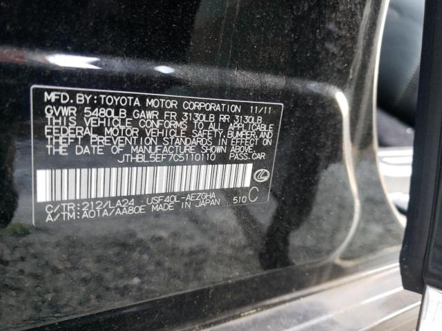 Photo 10 from auction – 2012 LEXUS LS 460 with VIN JTHBL5EF7C5110110