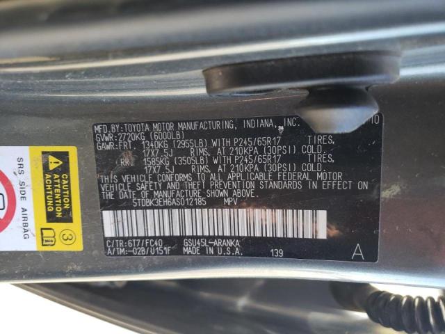 Photo 10 from auction – 2010 TOYOTA HIGHLANDER with VIN 5TDBK3EH6AS012185