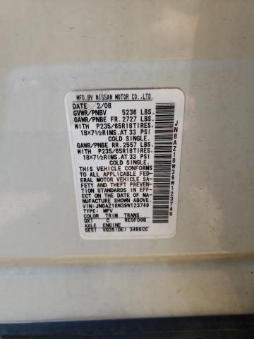 Photo 10 from auction – 2009 NISSAN MURANO S with VIN JN8AZ18W39W123749