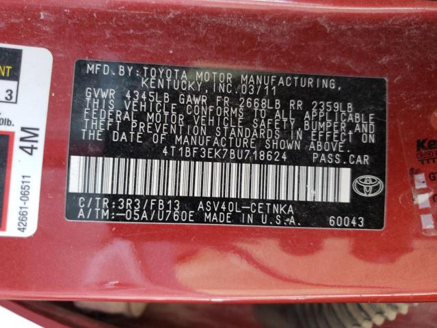 Photo 10 from auction – 2011 TOYOTA CAMRY BASE with VIN 4T1BF3EK7BU718624