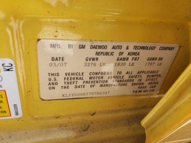 Photo 10 from auction – 2007 CHEVROLET AVEO BASE with VIN KL1TD66617B786347