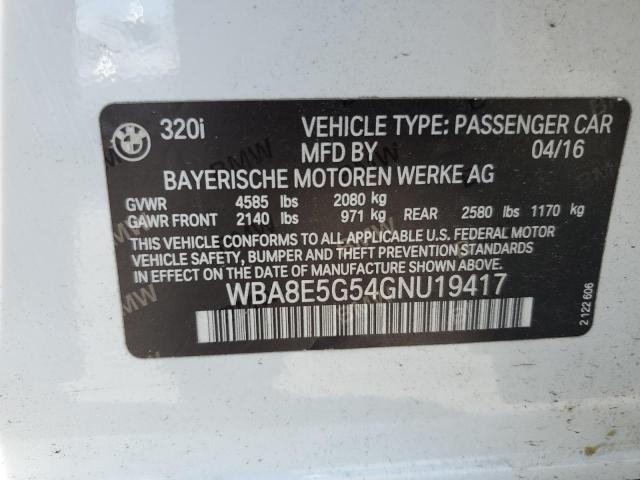 Photo 10 from auction – 2016 BMW 320 XI with VIN WBA8E5G54GNU19417