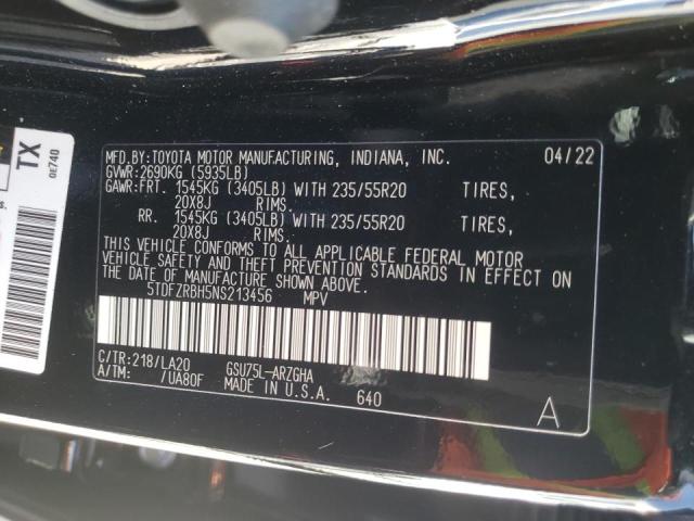 Photo 10 from auction – 2022 TOYOTA HIGHLANDER with VIN 5TDFZRBH5NS213456