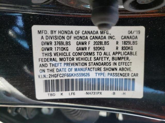 Photo 10 from auction – 2019 HONDA CIVIC LX with VIN 2HGFC2F66KH559626