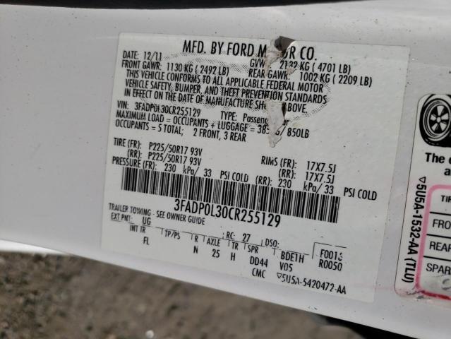 Photo 10 from auction – 2012 FORD FUSION HYB with VIN 3FADP0L30CR255129