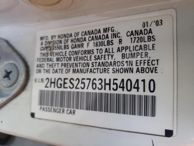 Photo 10 from auction – 2003 HONDA CIVIC EX with VIN 2HGES25763H540410