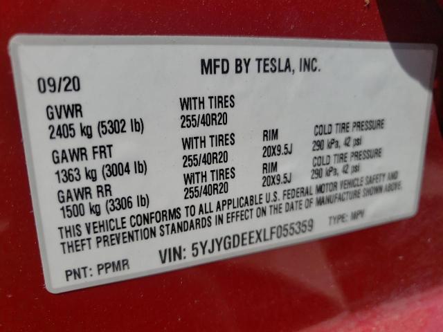 Photo 10 from auction – 2020 TESLA MODEL Y with VIN 5YJYGDEEXLF055359