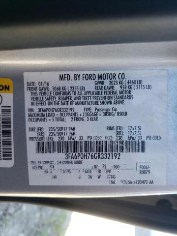 Photo 10 from auction – 2016 FORD FUSION SE with VIN 3FA6P0H76GR332192