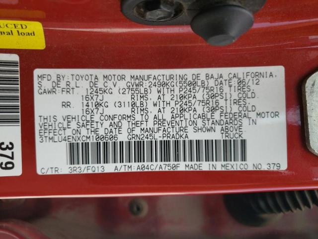 Photo 10 from auction – 2012 TOYOTA TACOMA DOU with VIN 3TMLU4ENXCM100606