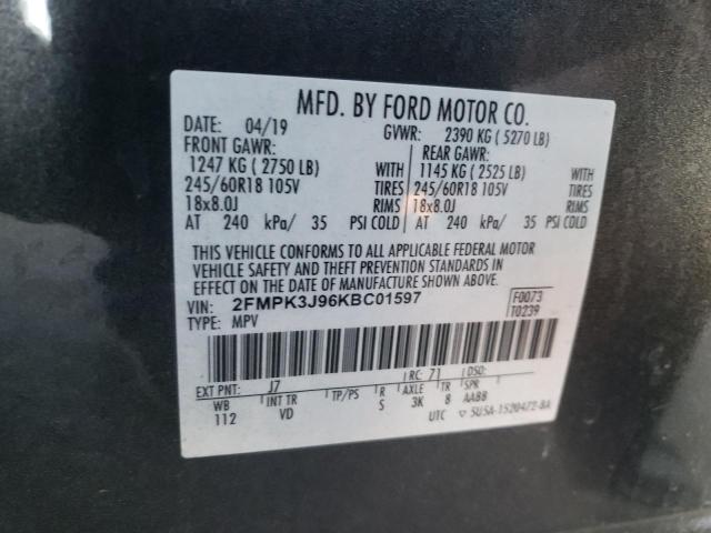Photo 10 from auction – 2019 FORD EDGE SEL with VIN 2FMPK3J96KBC01597