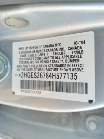 Photo 10 from auction – 2004 HONDA CIVIC EX with VIN 2HGES26784H577135