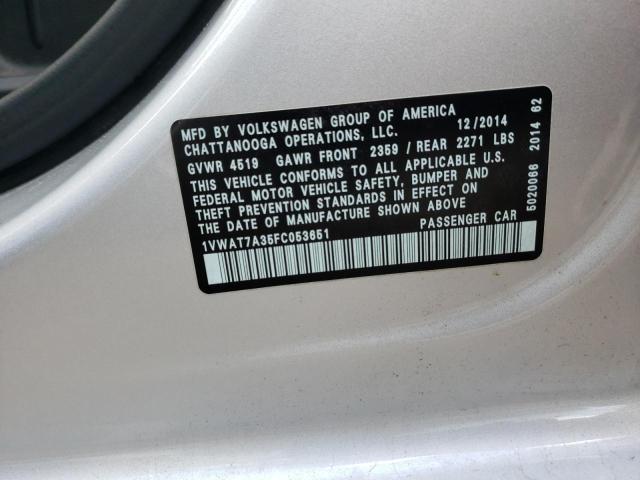 Photo 10 from auction – 2015 VOLKSWAGEN PASSAT S with VIN 1VWAT7A35FC053651