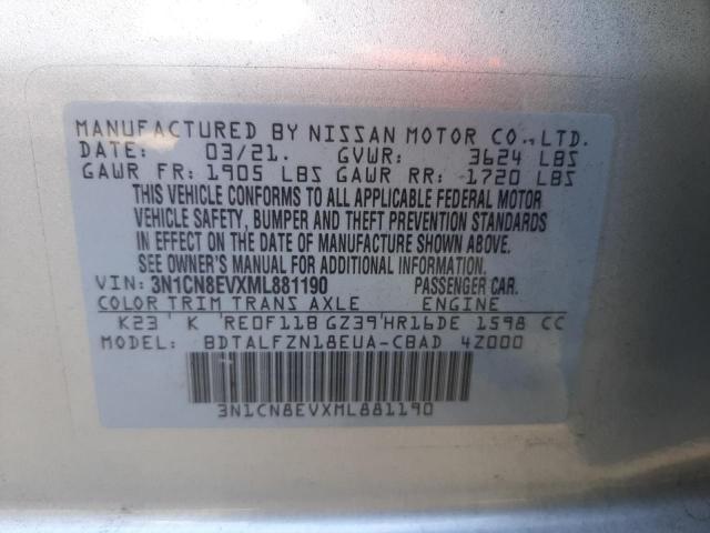 Photo 10 from auction – 2021 NISSAN VERSA SV with VIN 3N1CN8EVXML881190