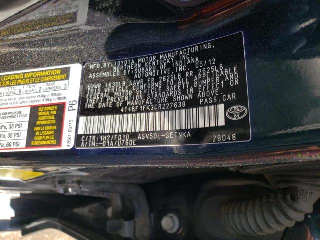 Foto 10 de la subasta – 2012 TOYOTA CAMRY BASE con VIN 4T4BF1FK3CR227638