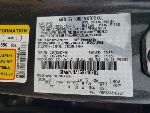 Photo 10 from auction – 2016 FORD FUSION SE with VIN 3FA6P0H75GR240782
