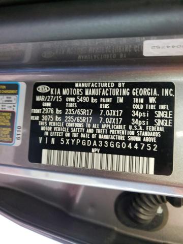 Photo 10 from auction – 2016 KIA SORENTO LX with VIN 5XYPGDA33GG044752