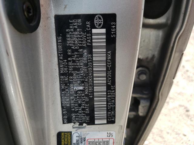 Photo 10 from auction – 2004 TOYOTA CAMRY LE with VIN 4T1BE30K04U939138