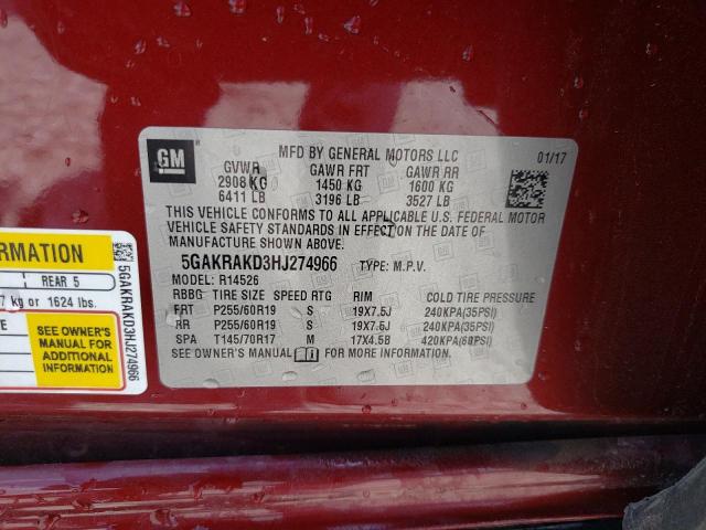 Photo 10 from auction – 2017 BUICK ENCLAVE with VIN 5GAKRAKD3HJ274966