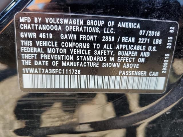 Photo 10 from auction – 2015 VOLKSWAGEN PASSAT S with VIN 1VWAT7A35FC111726