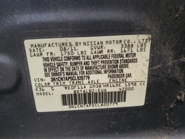 Photo 10 from auction – 2012 NISSAN VERSA S with VIN 3N1CN7AP5CL820779