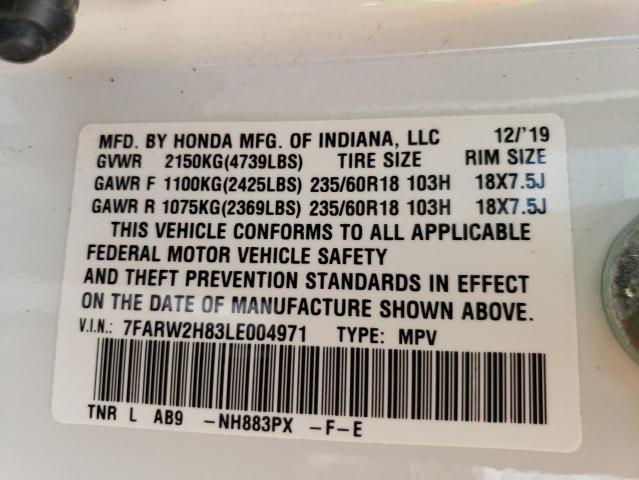 Photo 10 from auction – 2020 HONDA CR-V EXL with VIN 7FARW2H83LE004971
