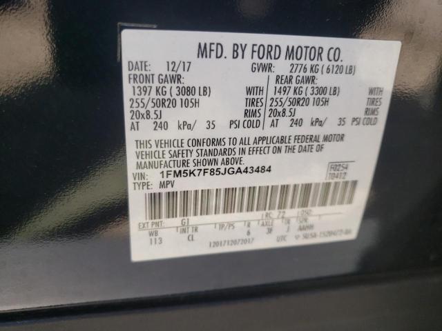Photo 10 from auction – 2018 FORD EXPLORER L with VIN 1FM5K7F85JGA43484