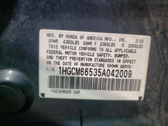 Photo 10 from auction – 2005 HONDA ACCORD EX with VIN 1HGCM66535A042009