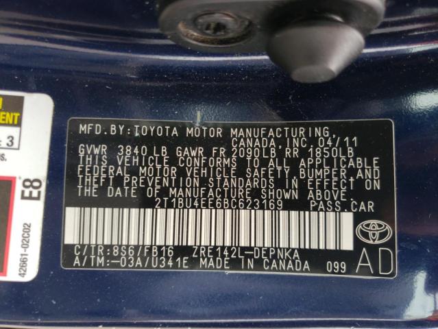 Photo 10 from auction – 2011 TOYOTA COROLLA BA with VIN 2T1BU4EE6BC623169