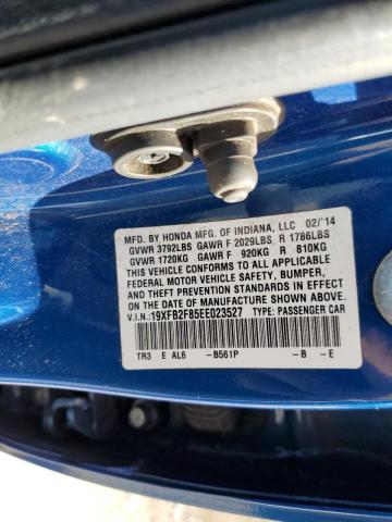 Photo 10 from auction – 2014 HONDA CIVIC EX with VIN 19XFB2F85EE023527
