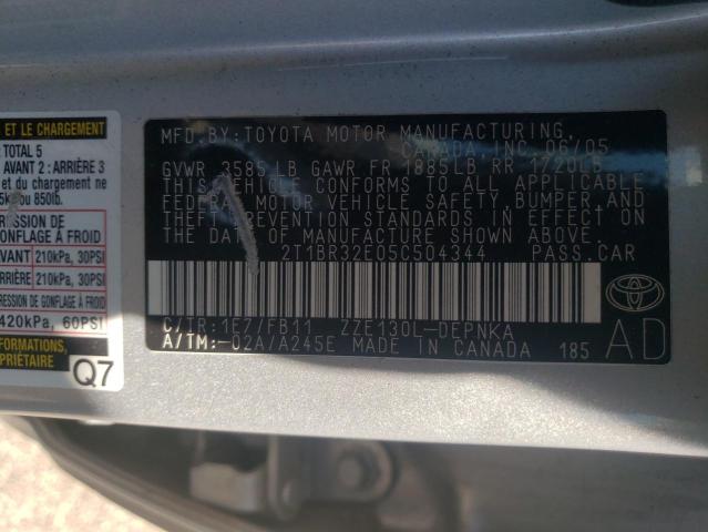 Foto 10 de la subasta – 2005 TOYOTA COROLLA CE con VIN 2T1BR32E05C504344