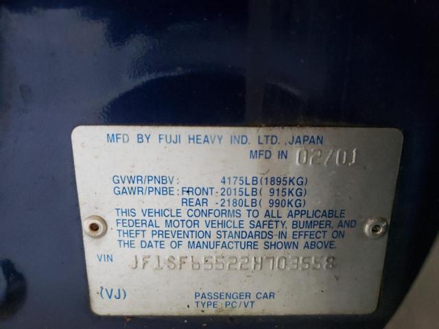 Photo 10 from auction – 2002 SUBARU FORESTER S with VIN JF1SF65522H703558