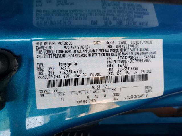 Photo 10 from auction – 2016 FORD FOCUS SE with VIN 1FADP3F27GL343944