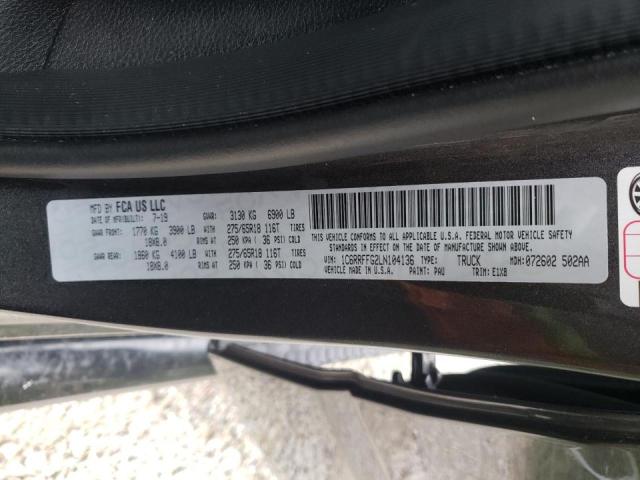 Photo 10 from auction – 2020 RAM 1500 BIG H with VIN 1C6RRFFG2LN104136