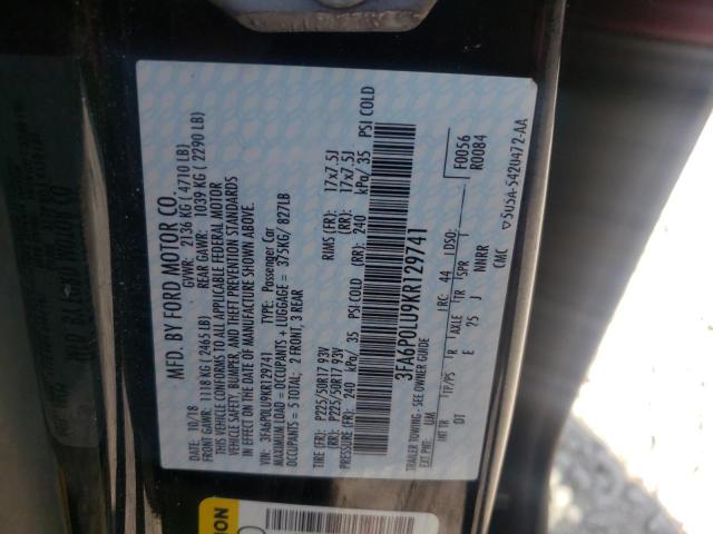 Photo 10 from auction – 2019 FORD FUSION SE with VIN 3FA6P0LU9KR129741