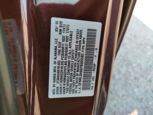 Photo 10 from auction – 2015 HONDA ODYSSEY EX with VIN 5FNRL5H66FB085585