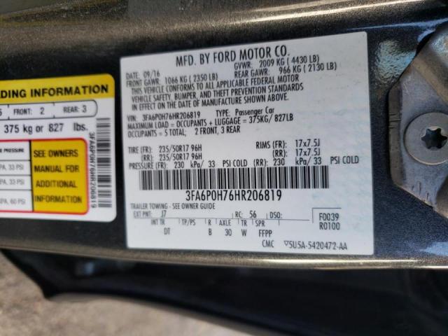 Photo 10 from auction – 2017 FORD FUSION SE with VIN 3FA6P0H76HR206819