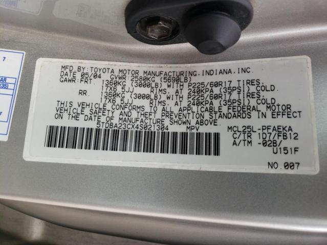 Photo 10 from auction – 2004 TOYOTA SIENNA LE with VIN 5TDBA23CX4S021304