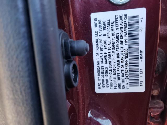 Photo 10 from auction – 2015 HONDA CIVIC LX with VIN 19XFB2F58FE703803