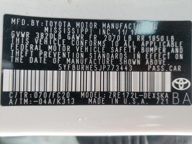 Photo 10 from auction – 2018 TOYOTA COROLLA L with VIN 5YFBURHE5JP773443