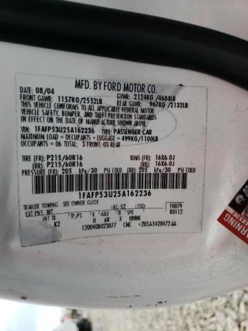 Photo 10 from auction – 2005 FORD TAURUS SE with VIN 1FAFP53U25A162236