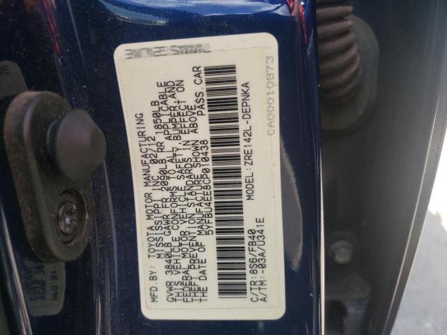 Photo 10 from auction – 2012 TOYOTA COROLLA BA with VIN 5YFBU4EE8CP010438