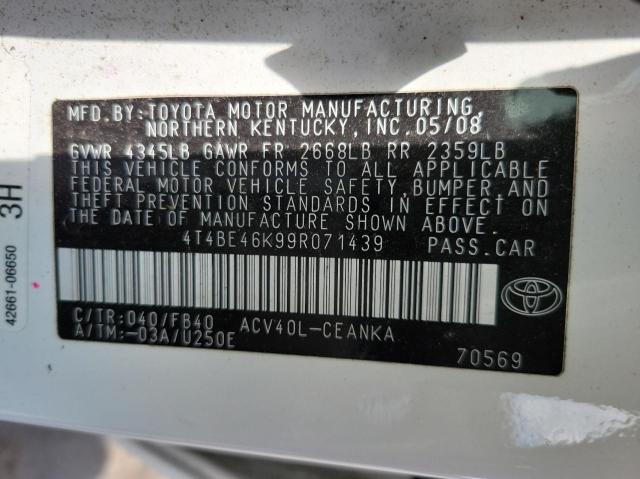 Photo 10 from auction – 2009 TOYOTA CAMRY BASE with VIN 4T4BE46K99R071439