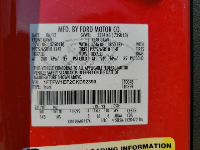 Photo 10 from auction – 2012 FORD F150 SUPER with VIN 1FTFW1EF2CKD92399