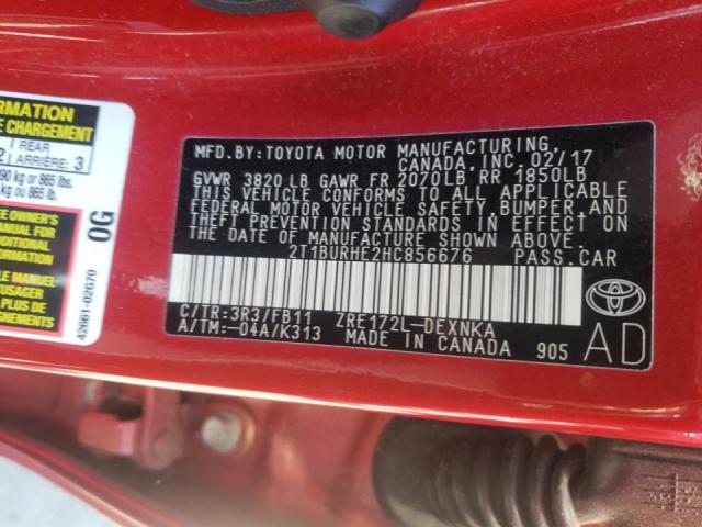 Photo 10 from auction – 2017 TOYOTA COROLLA L with VIN 2T1BURHE2HC856676